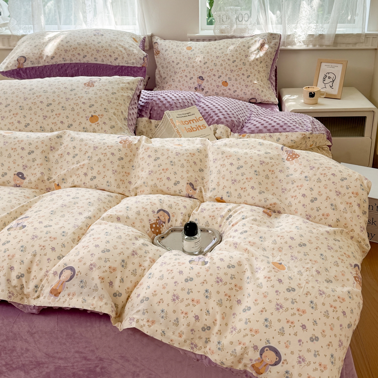 91家纺网 家纺一手货源 找家纺 雯雨家纺 2025新款ab版全棉豆豆绒婴儿绒牛奶绒单被套被罩单件 碎花兔熊