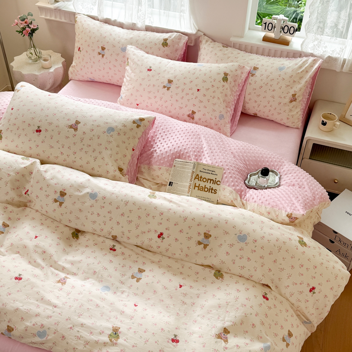 91家纺网 家纺一手货源 找家纺 雯雨家纺 2025新款ab版全棉豆豆绒婴儿绒牛奶绒单被套被罩单件 小熊慕斯