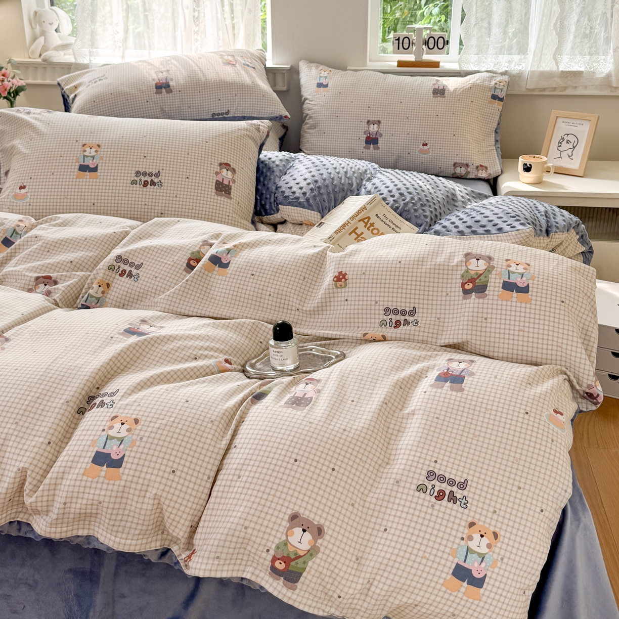 91家纺网 家纺一手货源 找家纺 雯雨家纺 2025新款ab版全棉豆豆绒婴儿绒牛奶绒单被套被罩单件 小熊系铃