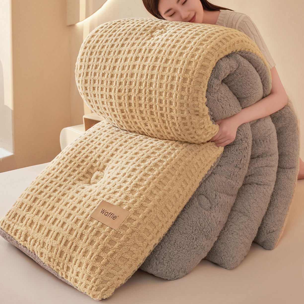 91家纺网 家纺一手货源 找家纺 （总）美梦里 2025新款华夫格舒棉绒冬被被子被芯