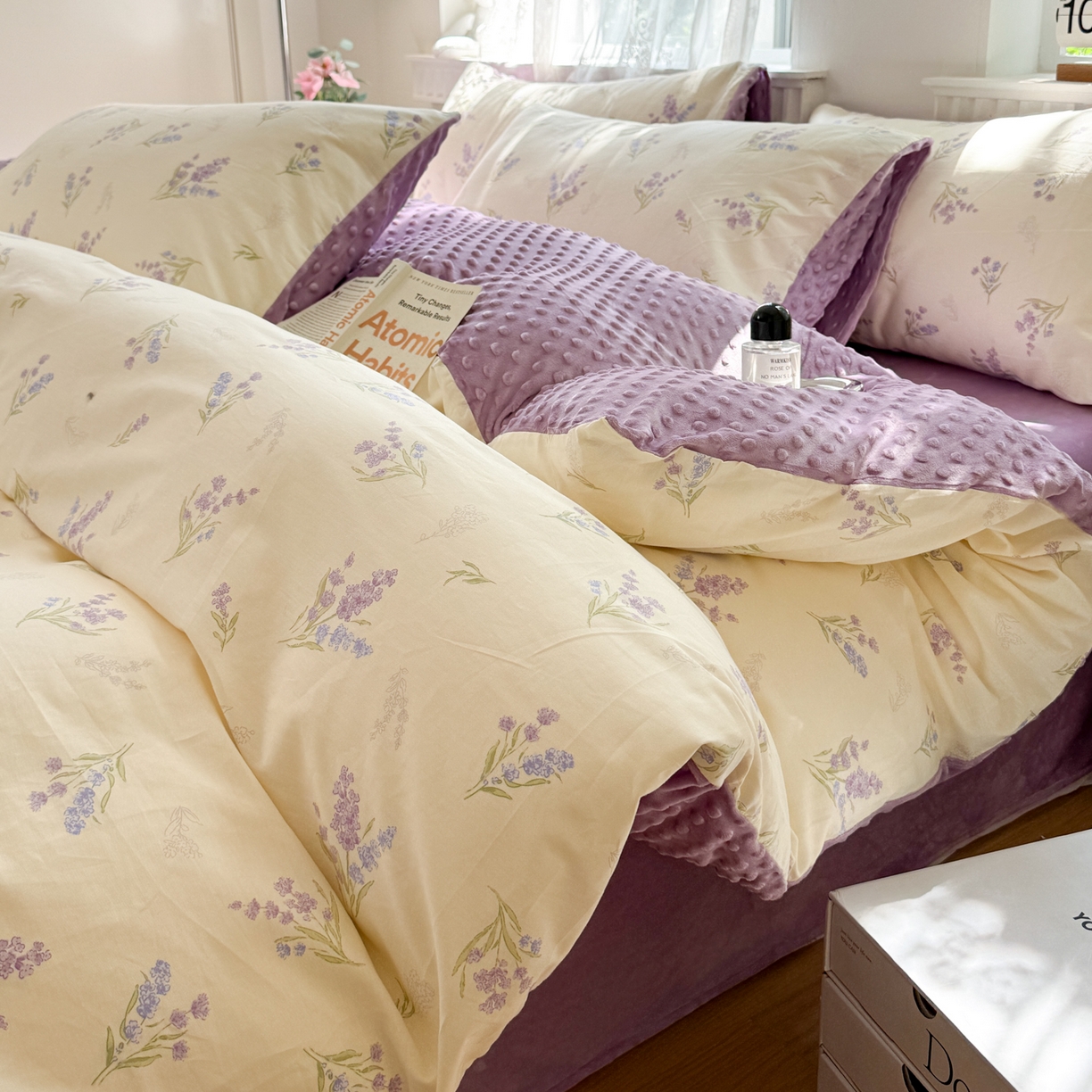 雯雨家纺 2025新款ab版全棉豆豆绒婴儿绒牛奶绒四件套 菲尔庄园