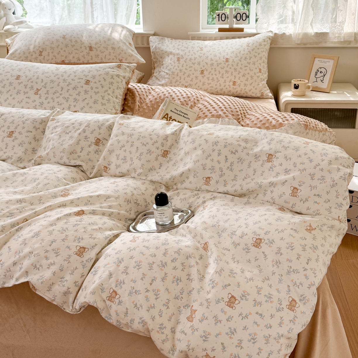 91家纺网 家纺一手货源 找家纺 雯雨家纺 2025新款ab版全棉豆豆绒婴儿绒牛奶绒四件套 花町香香