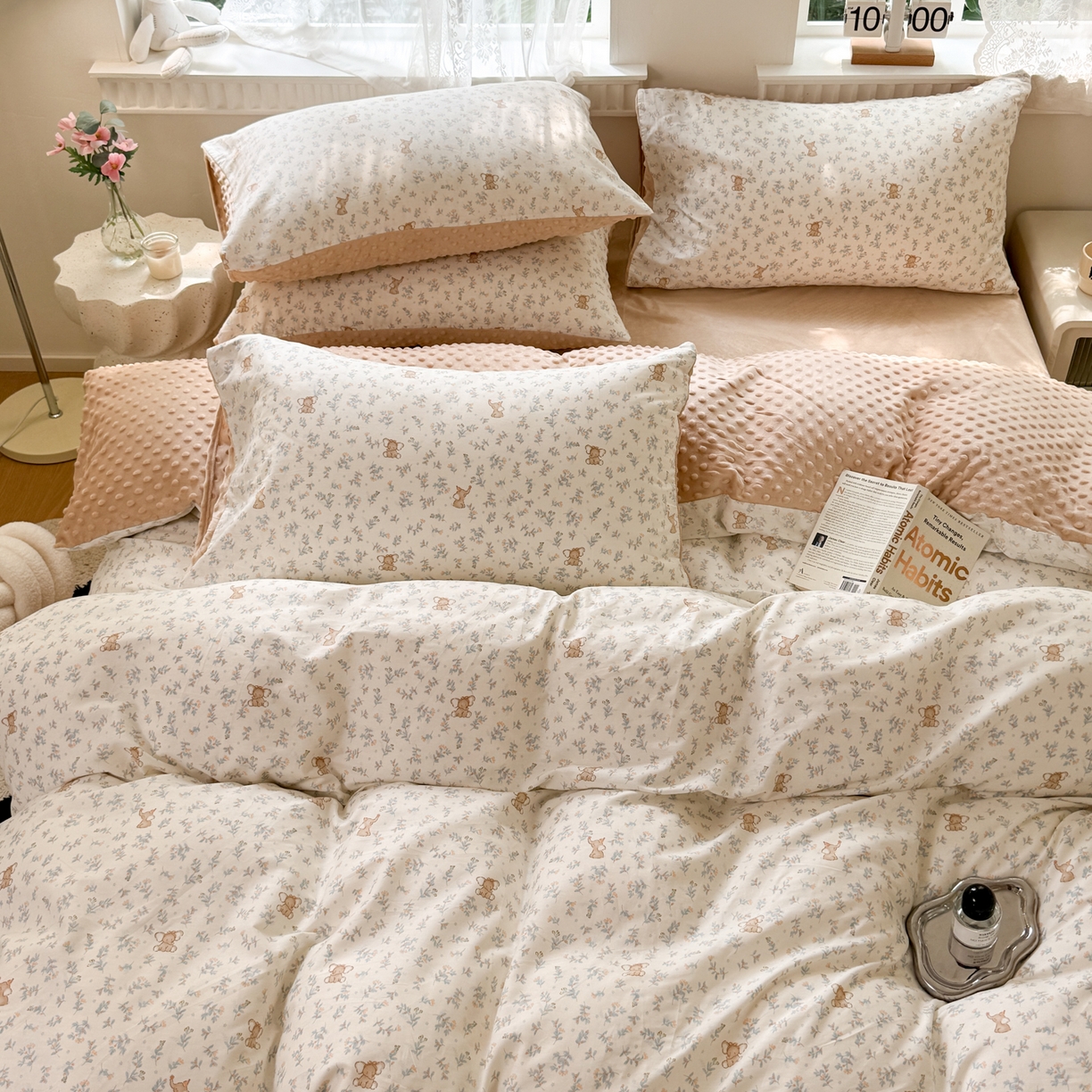 91家纺网 家纺一手货源 找家纺 雯雨家纺 2025新款ab版全棉豆豆绒婴儿绒牛奶绒四件套 花町香香