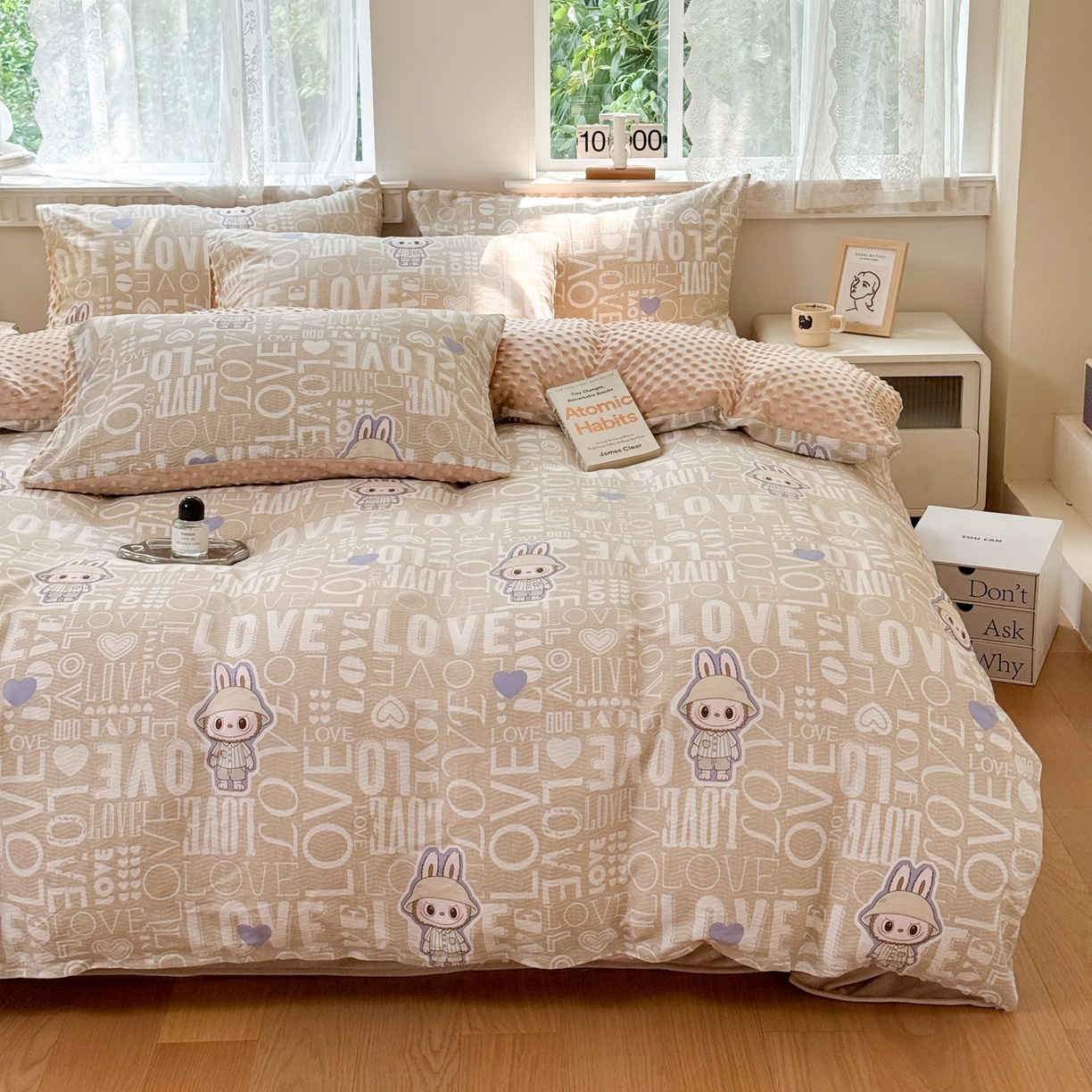 91家纺网 家纺一手货源 找家纺 雯雨家纺 2025新款ab版全棉豆豆绒婴儿绒牛奶绒四件套 拉布兔兔