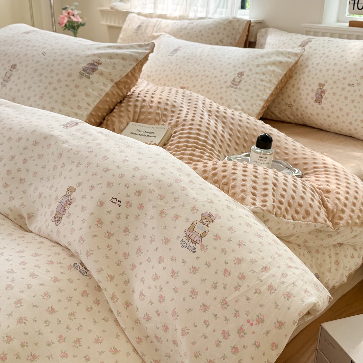 91家纺网 家纺一手货源 找家纺 雯雨家纺 2025新款ab版全棉豆豆绒婴儿绒牛奶绒四件套 棉花学院-米