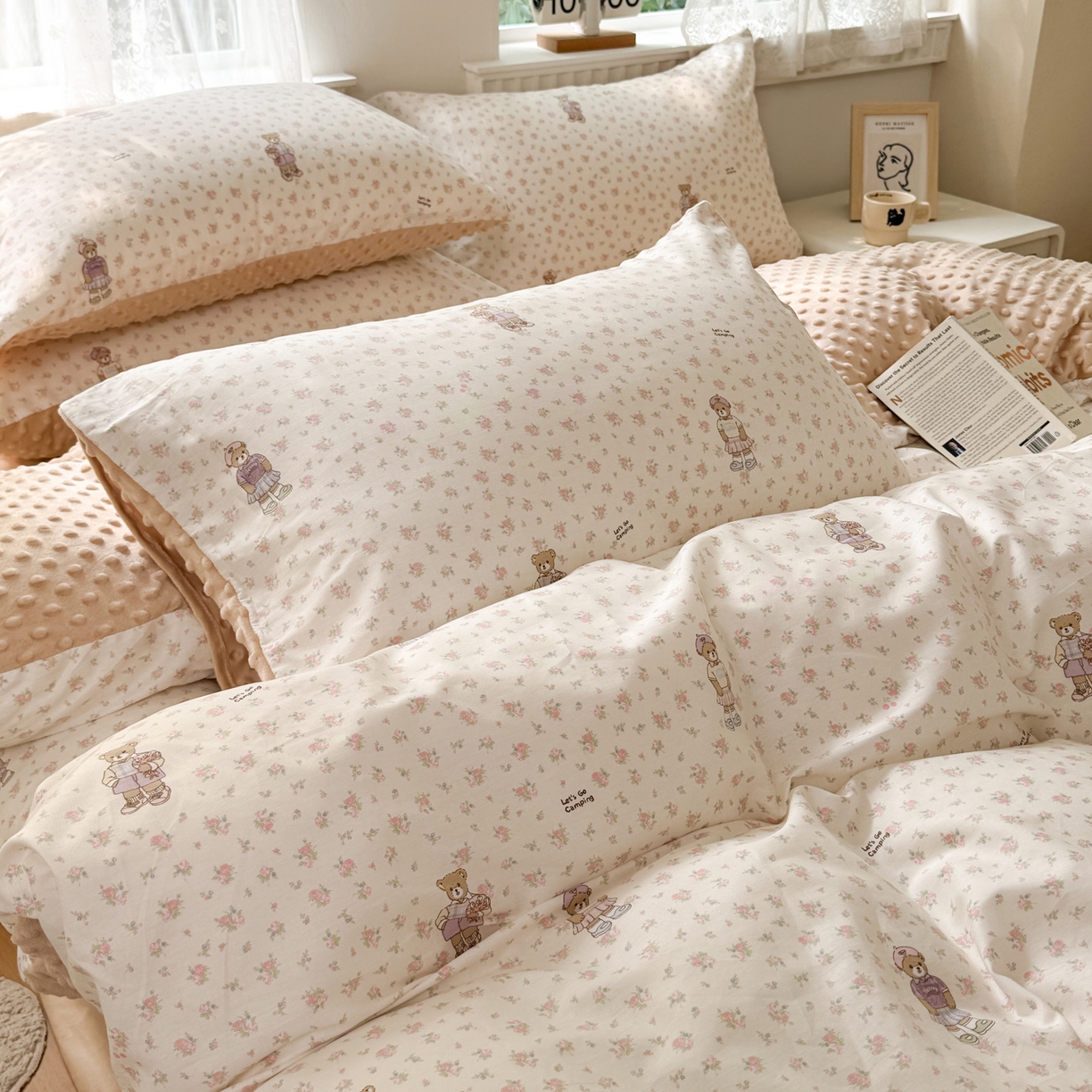 91家纺网 家纺一手货源 找家纺 雯雨家纺 2025新款ab版全棉豆豆绒婴儿绒牛奶绒四件套 棉花学院-米