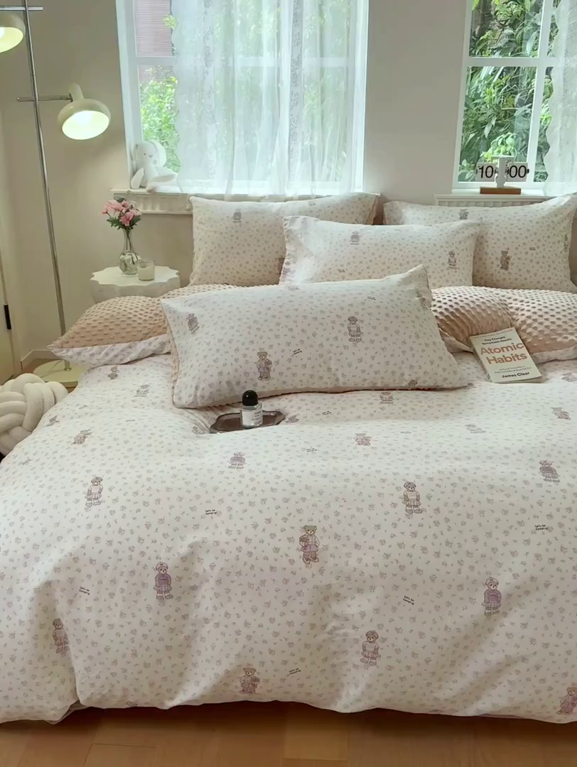 91家纺网 家纺一手货源 找家纺 雯雨家纺 2025新款ab版全棉豆豆绒婴儿绒牛奶绒四件套 棉花学院-米