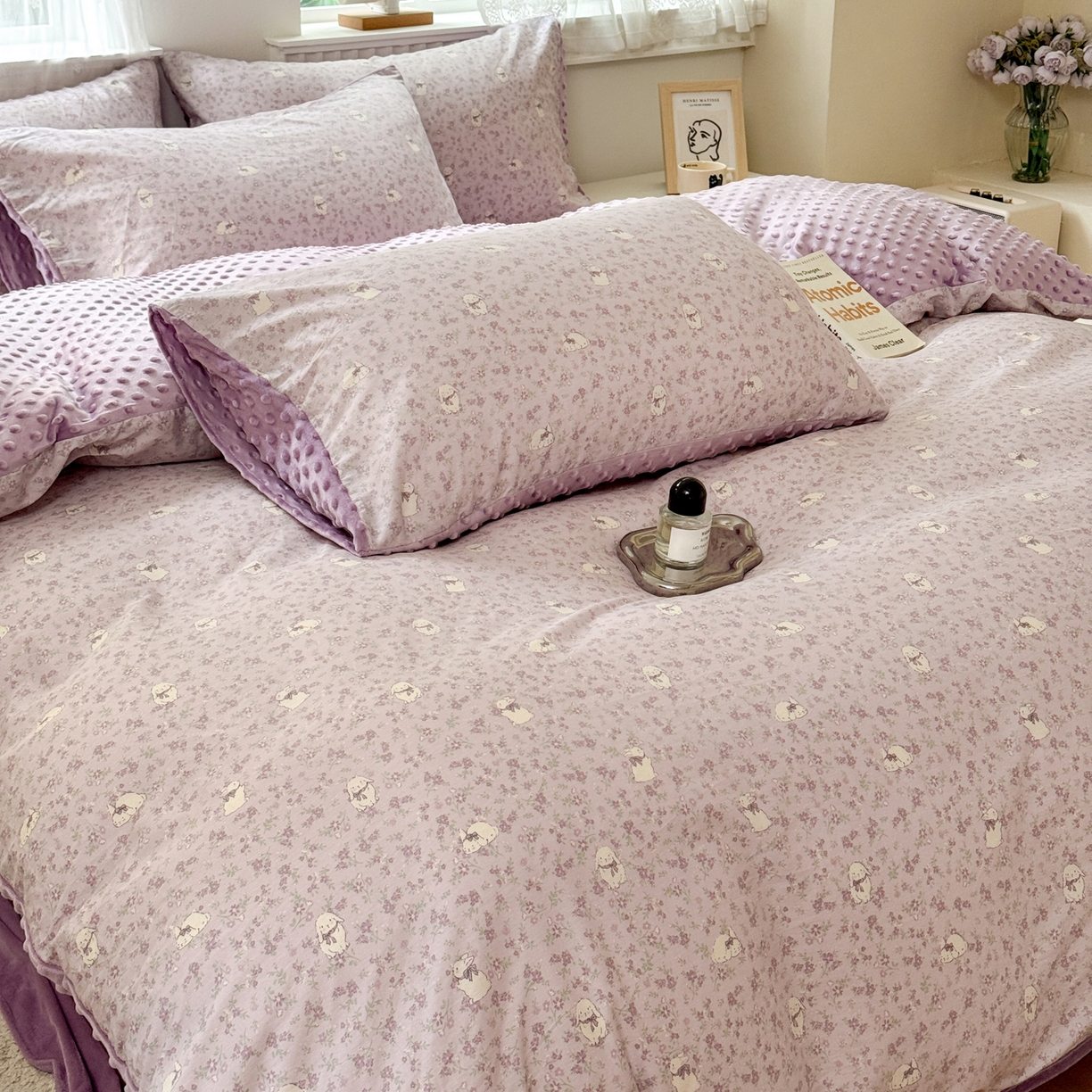 91家纺网 家纺一手货源 找家纺 雯雨家纺 2025新款ab版全棉豆豆绒婴儿绒牛奶绒四件套 摩伊