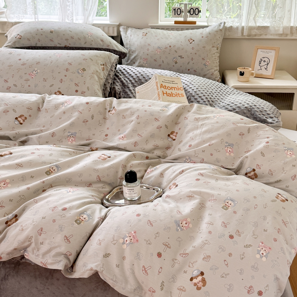 91家纺网 家纺一手货源 找家纺 雯雨家纺 2025新款ab版全棉豆豆绒婴儿绒牛奶绒四件套 蘑菇风车