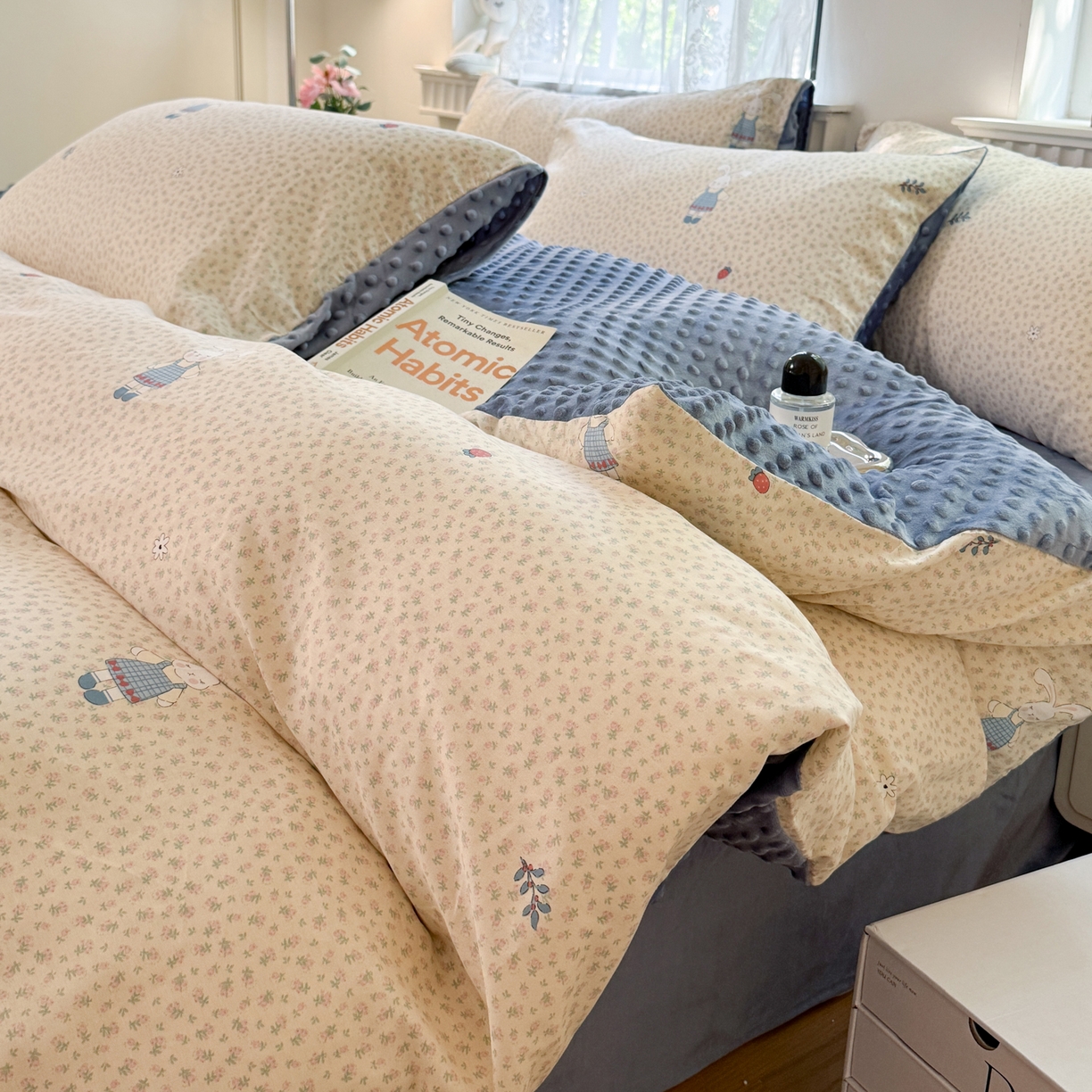 雯雨家纺 2025新款ab版全棉豆豆绒婴儿绒牛奶绒四件套 奶乎兔兔-米