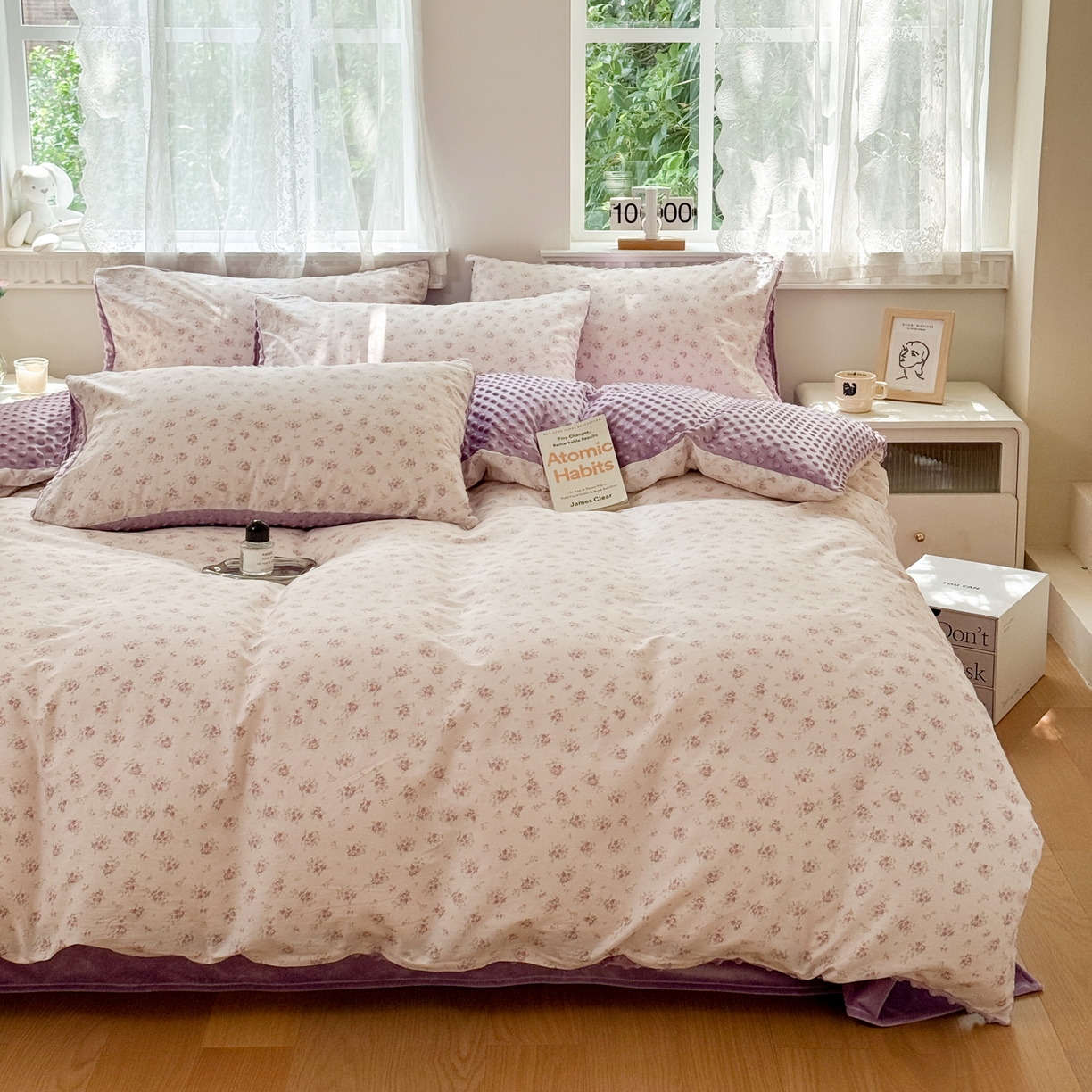 91家纺网 家纺一手货源 找家纺 雯雨家纺 2025新款ab版全棉豆豆绒婴儿绒牛奶绒四件套 疏影梦境-粉