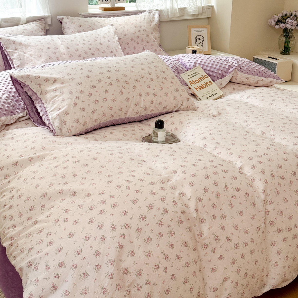 91家纺网 家纺一手货源 找家纺 雯雨家纺 2025新款ab版全棉豆豆绒婴儿绒牛奶绒四件套 疏影梦境-粉