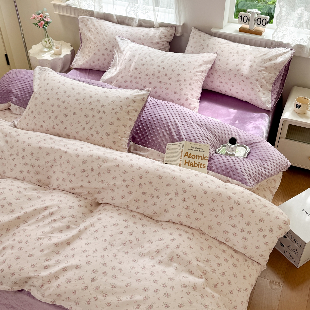 91家纺网 家纺一手货源 找家纺 雯雨家纺 2025新款ab版全棉豆豆绒婴儿绒牛奶绒四件套 疏影梦境-粉