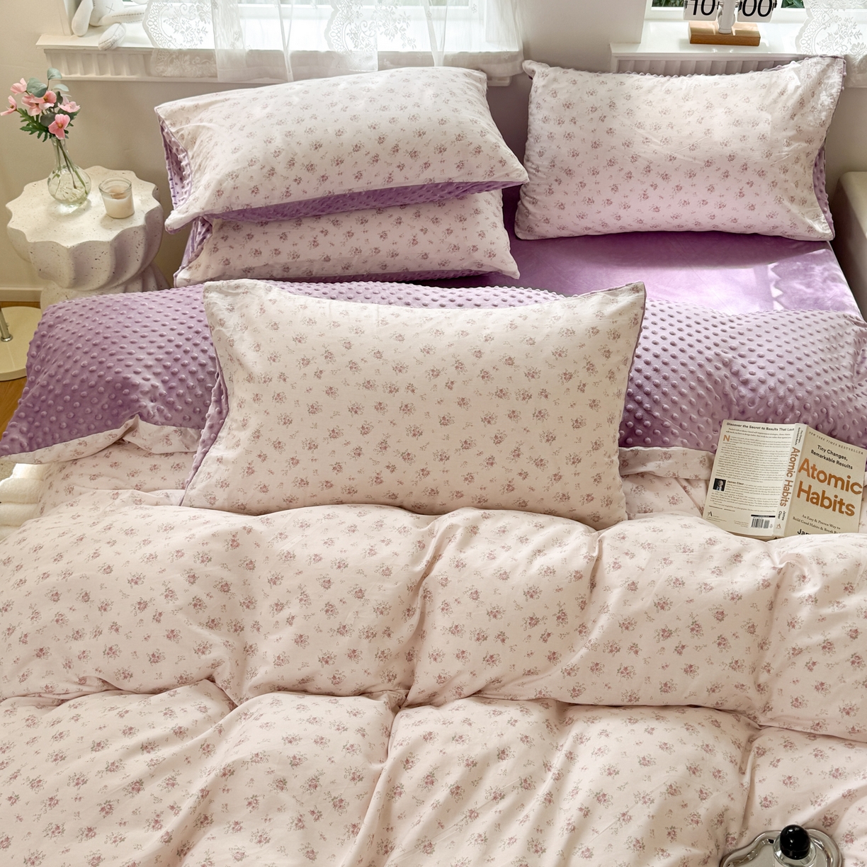 91家纺网 家纺一手货源 找家纺 雯雨家纺 2025新款ab版全棉豆豆绒婴儿绒牛奶绒四件套 疏影梦境-粉