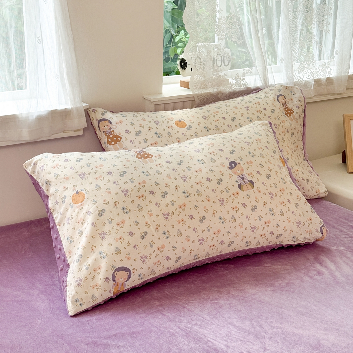 91家纺网 家纺一手货源 找家纺 雯雨家纺 2025新款ab版全棉豆豆绒婴儿绒牛奶绒四件套 碎花兔熊