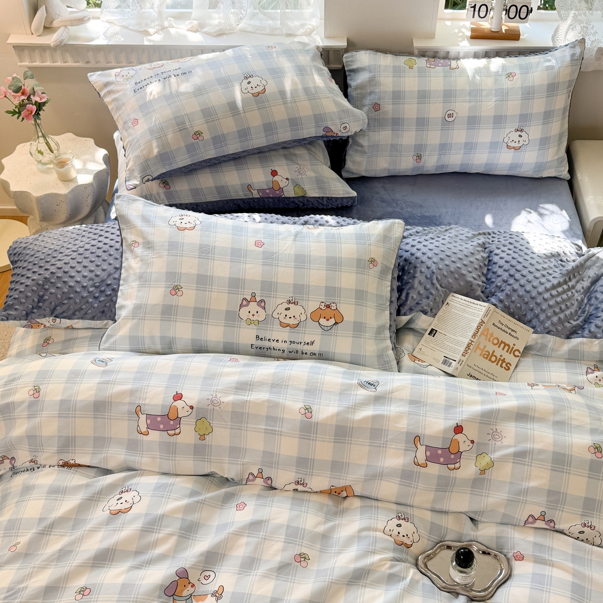 91家纺网 家纺一手货源 找家纺 雯雨家纺 2025新款ab版全棉豆豆绒婴儿绒牛奶绒四件套 糖纸童年