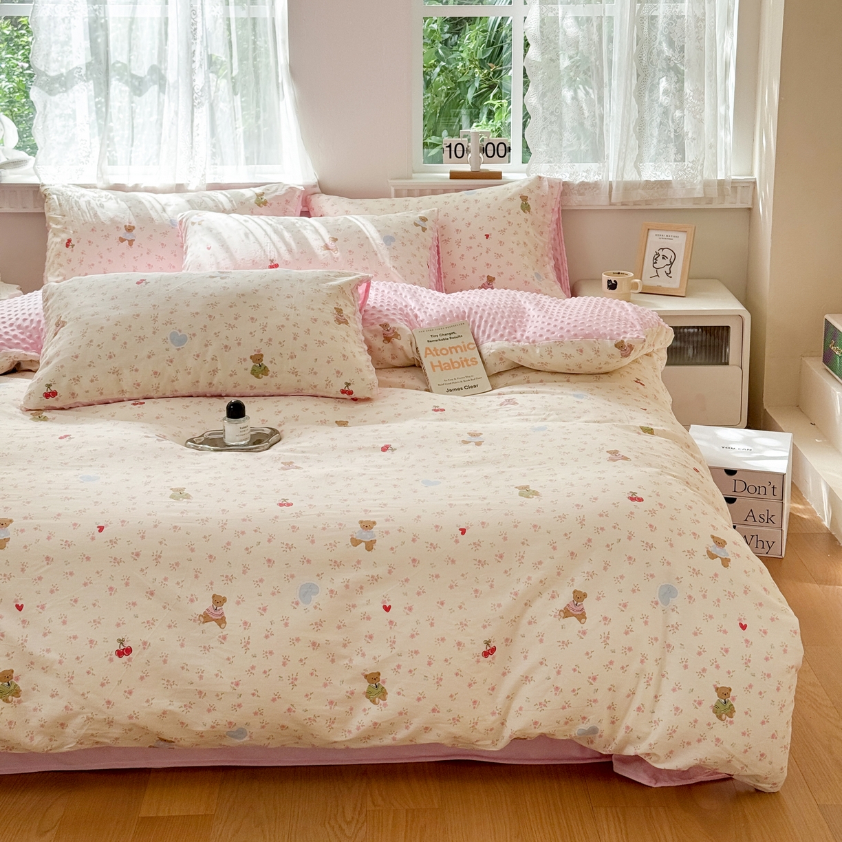 91家纺网 家纺一手货源 找家纺 雯雨家纺 2025新款ab版全棉豆豆绒婴儿绒牛奶绒四件套 小熊慕斯