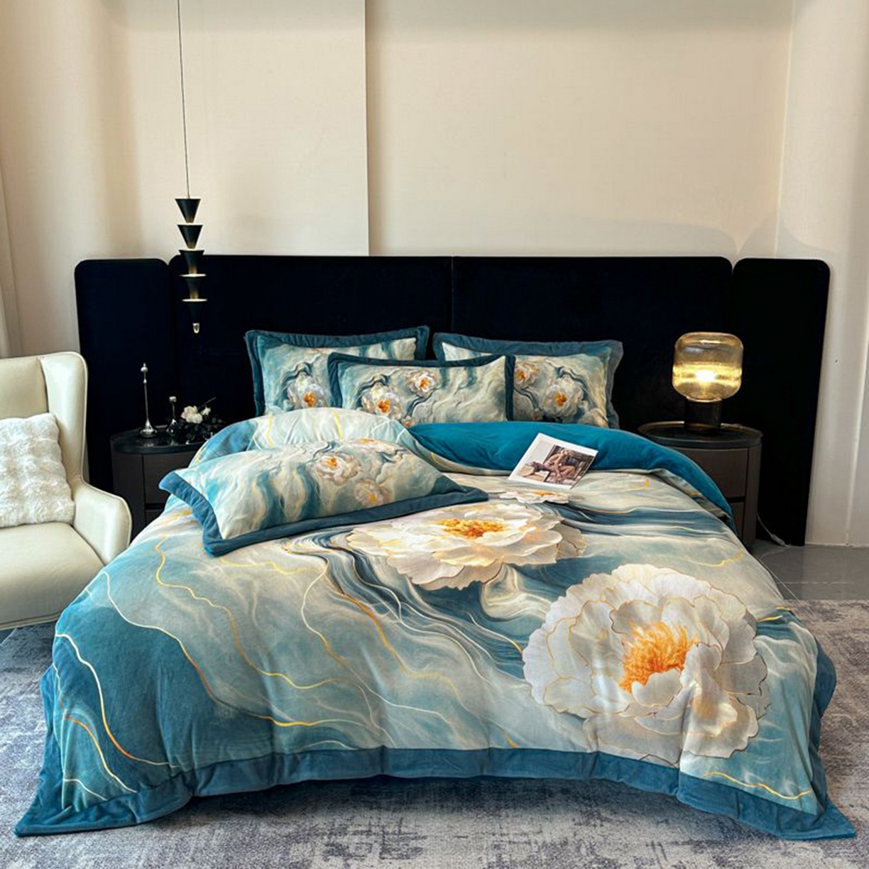 91家纺网 家纺一手货源 找家纺 诺梵家纺 2025新款数码印花牛奶绒四件套（控价：159） 听溪