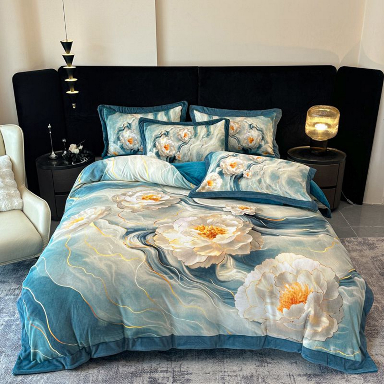 91家纺网 家纺一手货源 找家纺 诺梵家纺 2025新款数码印花牛奶绒四件套（控价：159） 听溪