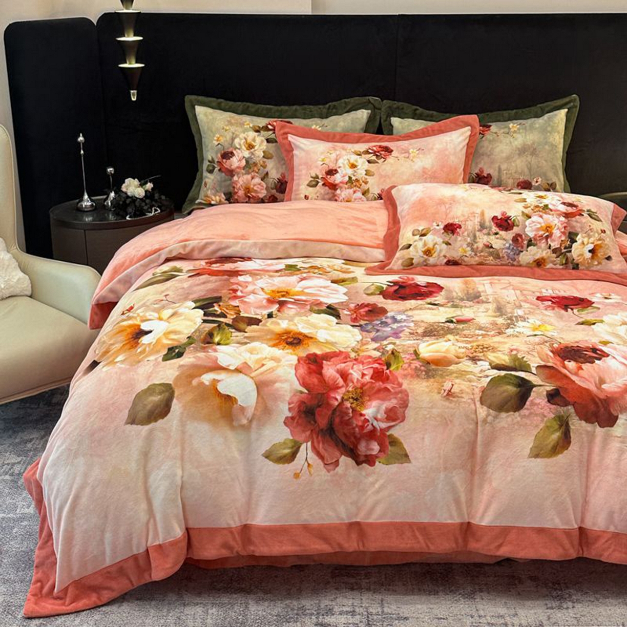 91家纺网 家纺一手货源 找家纺 诺梵家纺 2025新款数码印花牛奶绒四件套（控价：159） 伊甸园-粉