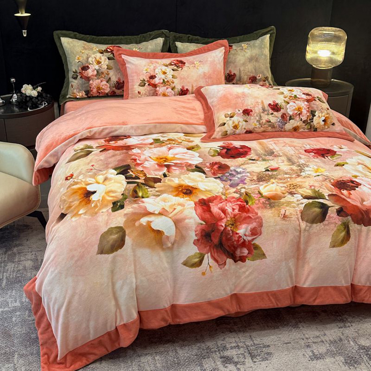 91家纺网 家纺一手货源 找家纺 诺梵家纺 2025新款数码印花牛奶绒四件套（控价：159） 伊甸园-粉