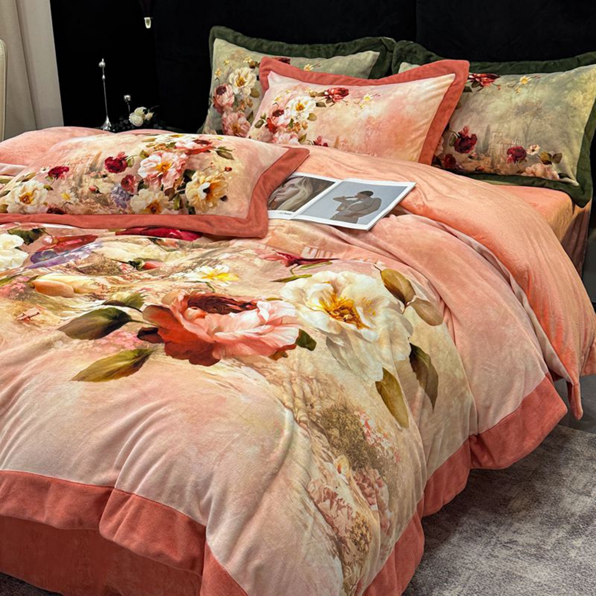 91家纺网 家纺一手货源 找家纺 诺梵家纺 2025新款数码印花牛奶绒四件套（控价：159） 伊甸园-粉