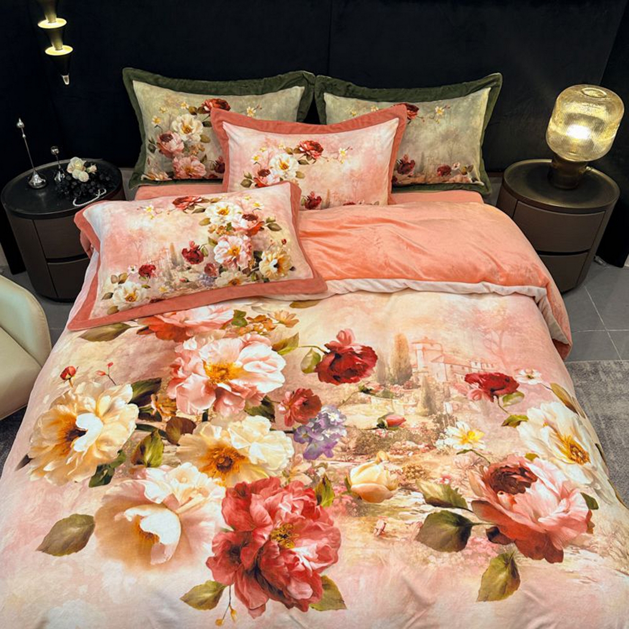 91家纺网 家纺一手货源 找家纺 诺梵家纺 2025新款数码印花牛奶绒四件套（控价：159） 伊甸园-粉