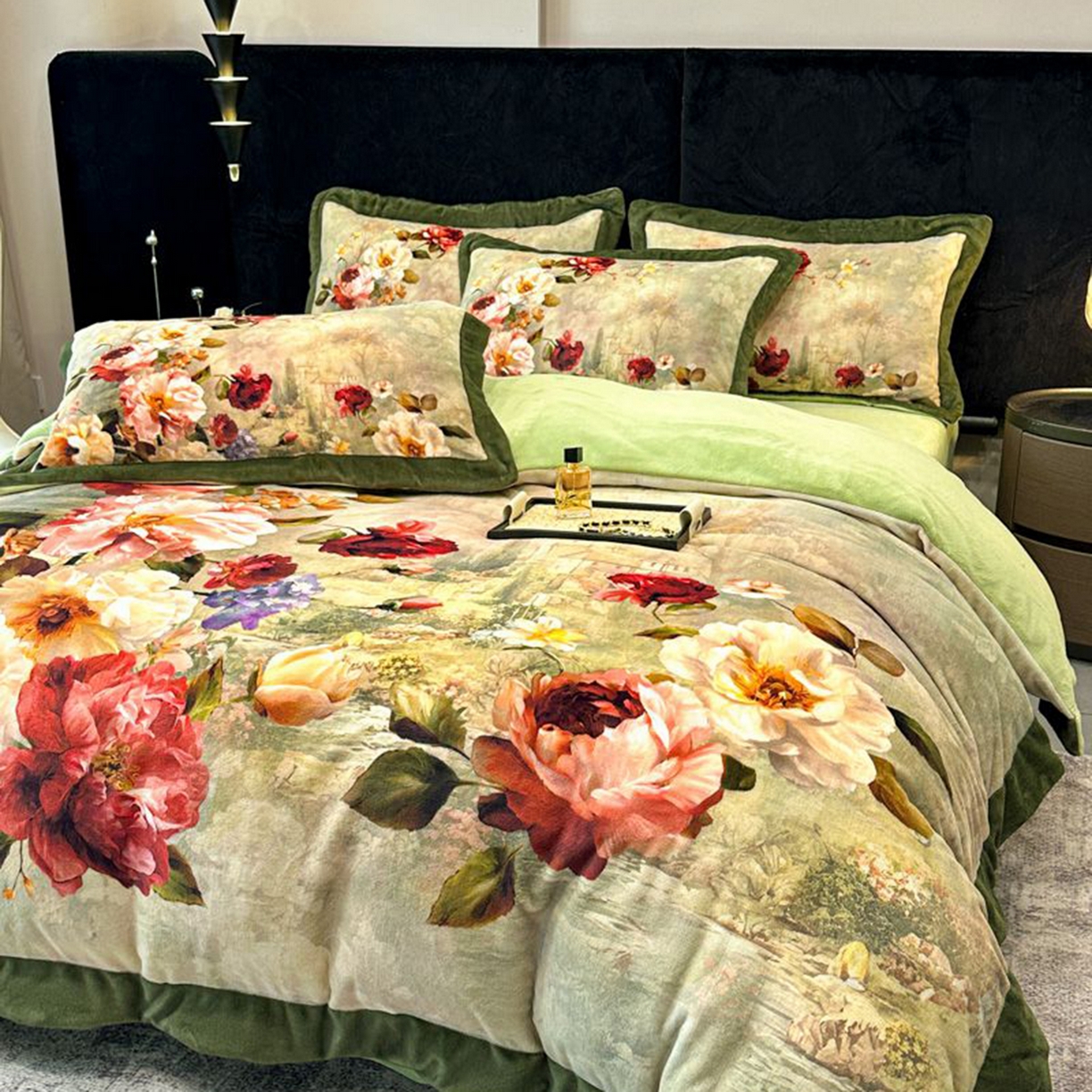 诺梵家纺 2025新款数码印花牛奶绒四件套（控价：159） 伊甸园-绿