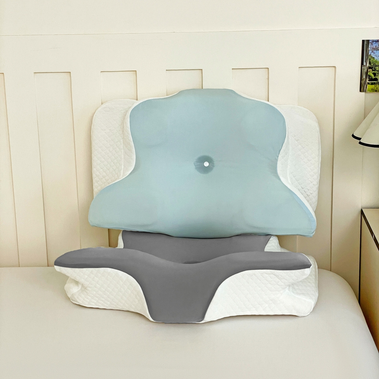 91家纺网 家纺一手货源 找家纺 （总）明果枕芯 2026新款跨境记忆棉牛角枕护颈椎碟形枕枕头枕芯62*41*10*8cm/只