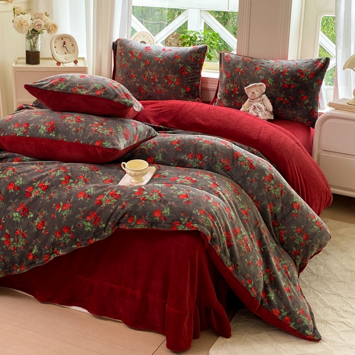 元禾家纺 2025新款牛奶绒印花四件套 花妖