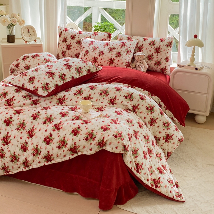 元禾家纺 2025新款牛奶绒印花四件套 玫瑰物语