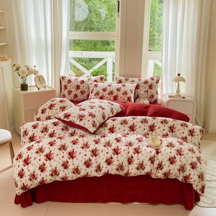 91家纺网 家纺一手货源 找家纺 元禾家纺 2025新款牛奶绒印花四件套 玫瑰物语