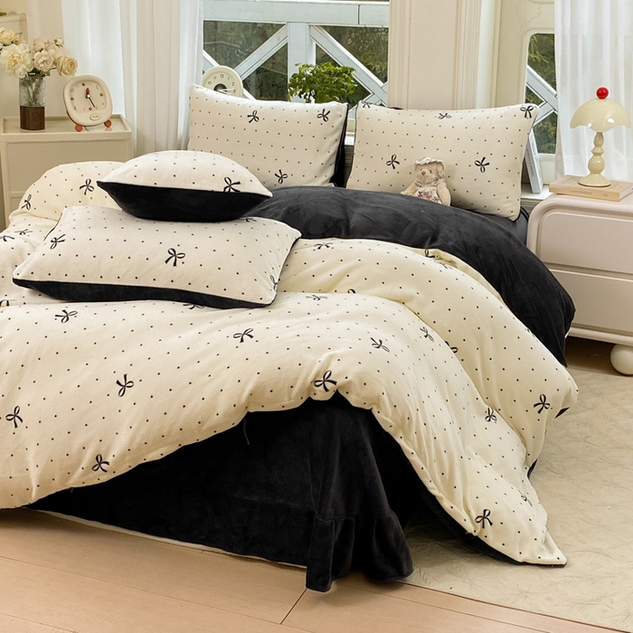 元禾家纺 2025新款牛奶绒印花四件套 蝴蝶结