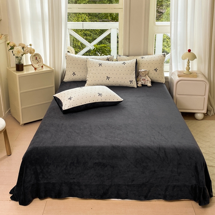 91家纺网 家纺一手货源 找家纺 元禾家纺 2025新款牛奶绒印花四件套 蝴蝶结