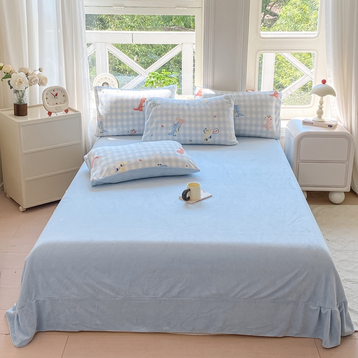 91家纺网 家纺一手货源 找家纺 元禾家纺 2025新款牛奶绒印花四件套 恐龙宝贝