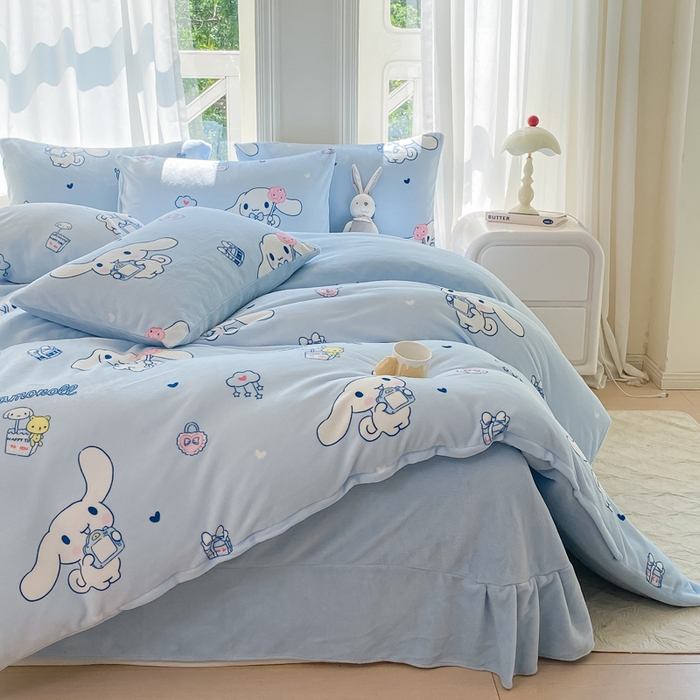 91家纺网 家纺一手货源 找家纺 元禾家纺 2025新款牛奶绒印花四件套 玉桂狗