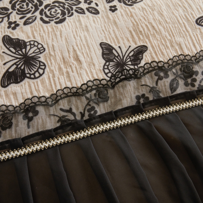 91家纺网 家纺一手货源 找家纺 罗艺轩 2025新款牛奶绒蕾丝花边床裙款四件套（套件控价：288/293/303/298/308/303/313起） 蝶恋花语