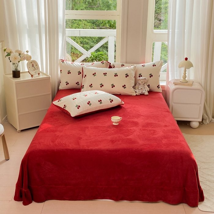 91家纺网 家纺一手货源 找家纺 元禾家纺 2025新款牛奶绒印花四件套 樱桃