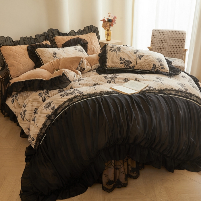 91家纺网 家纺一手货源 找家纺 （总）罗艺轩 2025新款牛奶绒蕾丝花边单床裙 床裙单件