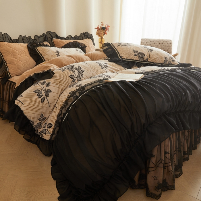 91家纺网 家纺一手货源 找家纺 （总）罗艺轩 2025新款牛奶绒蕾丝花边单床裙 床裙单件