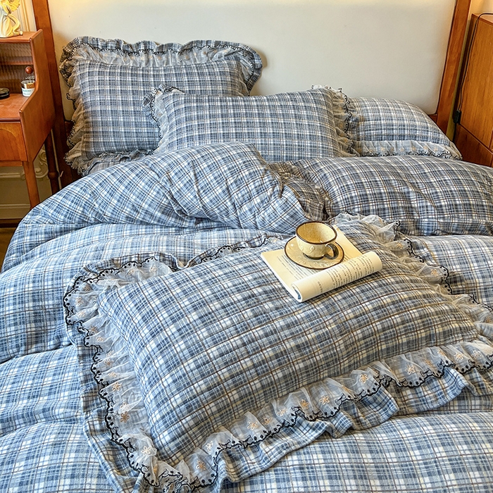 91家纺网 家纺一手货源 找家纺 网红馆（ck家纺） 2025新款高克重牛奶绒床盖四件套-米娅 米娅-蓝