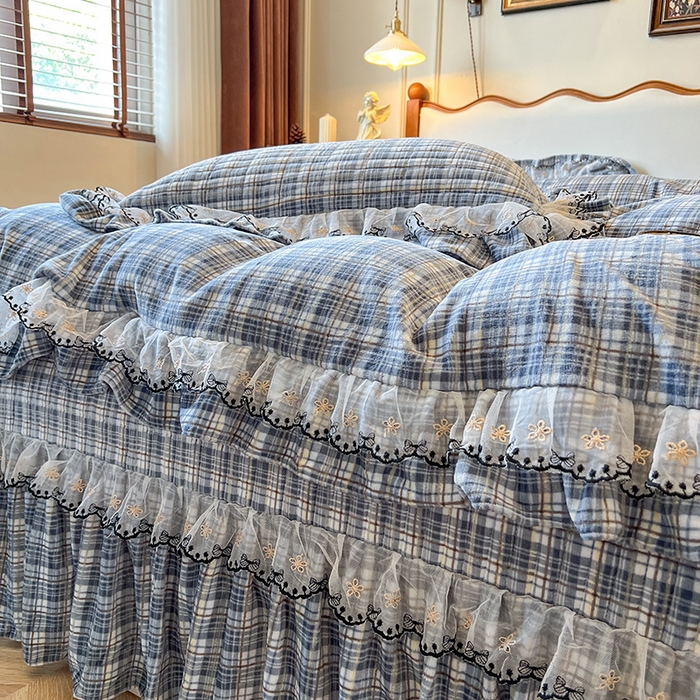 91家纺网 家纺一手货源 找家纺 网红馆（ck家纺） 2025新款高克重牛奶绒床盖四件套-米娅 米娅-蓝