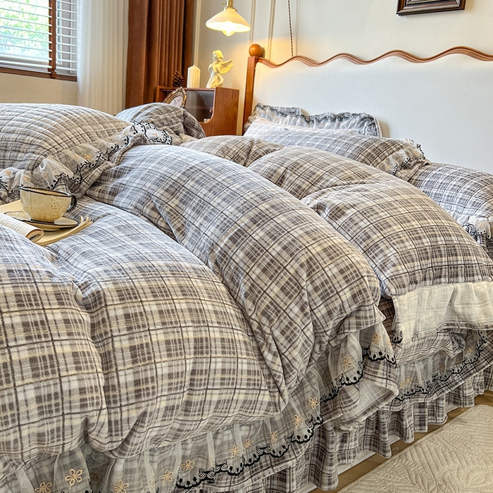 91家纺网 家纺一手货源 找家纺 网红馆（ck家纺） 2025新款高克重牛奶绒床盖四件套-米娅 米娅-灰