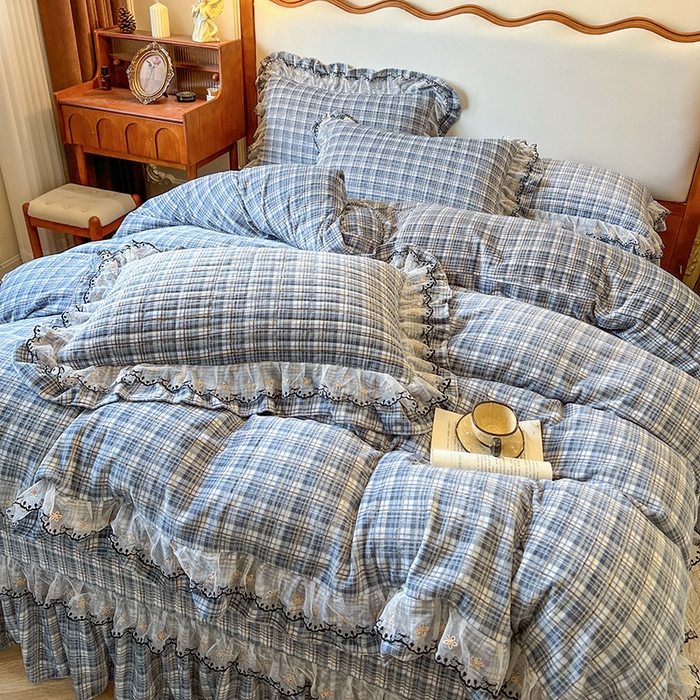 91家纺网 家纺一手货源 找家纺 网红馆（ck家纺） 2025新款高克重牛奶绒床盖四件套-米娅 米娅-蓝