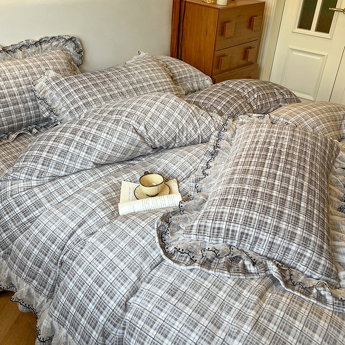 91家纺网 家纺一手货源 找家纺 网红馆（ck家纺） 2025新款高克重牛奶绒床盖四件套-米娅 米娅-灰