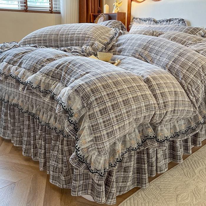 91家纺网 家纺一手货源 找家纺 网红馆（ck家纺） 2025新款高克重牛奶绒床盖四件套-米娅 米娅-灰