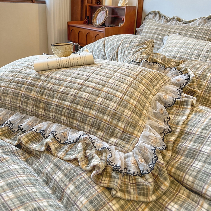 91家纺网 家纺一手货源 找家纺 网红馆（ck家纺） 2025新款高克重牛奶绒床盖四件套-米娅 米娅-绿