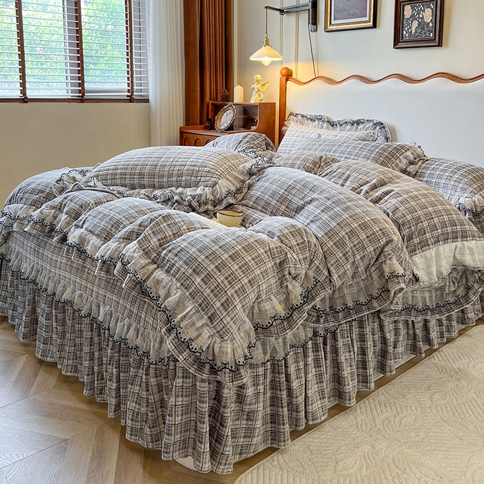 91家纺网 家纺一手货源 找家纺 网红馆（ck家纺） 2025新款高克重牛奶绒床盖四件套-米娅 米娅-灰