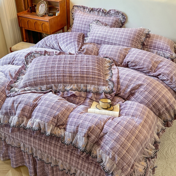 91家纺网 家纺一手货源 找家纺 网红馆（ck家纺） 2025新款高克重牛奶绒床盖四件套-米娅 米娅-紫