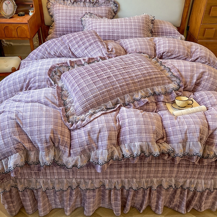 91家纺网 家纺一手货源 找家纺 网红馆（ck家纺） 2025新款高克重牛奶绒床盖四件套-米娅 米娅-紫